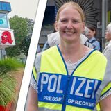 Bildmontage: Links ist die St.-Vincenz-Apotheke nach einem Sprengstoffanschlag zu sehen, rechts Annette Achenbach, Sprecherin der Polizei Recklinghausen.