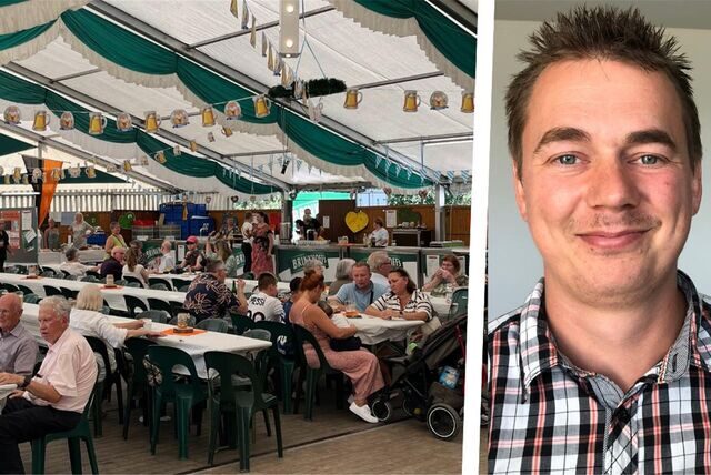 Das Husener Festzelt vor dem Einzug des Kaiserpaars, der Organisator des Dorffestes Marcus Esser