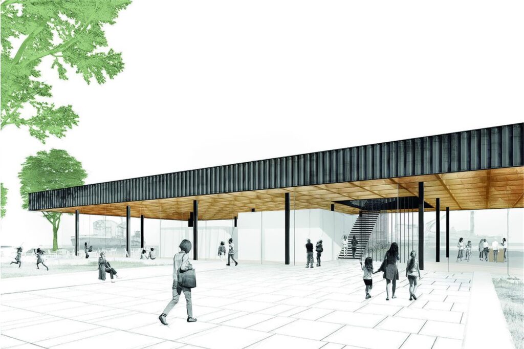 Eine Computer-Grafik zeigt den Architekten-Entwurf für das neue Besucherzentrum des LWL-Museums Schiffshebewerk Henrichenburg. Eine Computer-Grafik zeigt den Architekten-Entwurf für das neue Besucherzentrum des LWL-Museums Schiffshebewerk Henrichenburg.