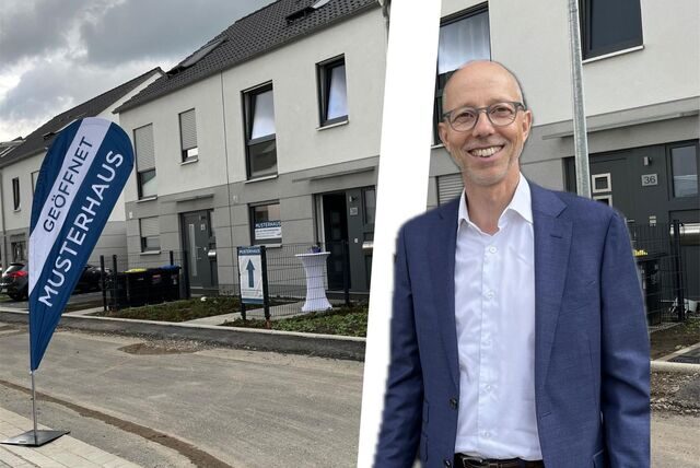 Martin Dornieden kam zur Eröffnung des Musterhauses im Beerenbruchviertel, dem großen Dornieden-Baugebiet in Castrop-Rauxel (Montage).
