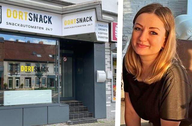 Eine Bildmontage von Xenia Liubko und der Fassade des neuen Automaten-Kiosks in Dortmund-Wambel.