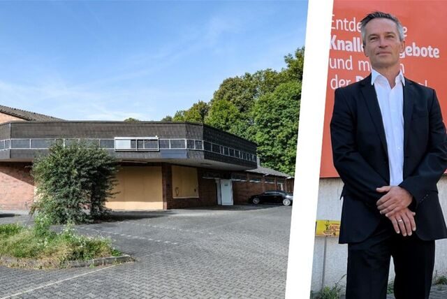Die Bildkombi zeigt das Gebäude des einstigen Netto-Markts und Robert Brzezinski.