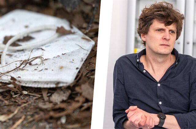 Links eine FFP2-Maske, die im Laub liegt, rechts der Recklinghäuser Internist Christoph Johann
