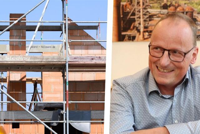 links: Ein Rohbau 
rechts: Klaus Bröcking im Porträt