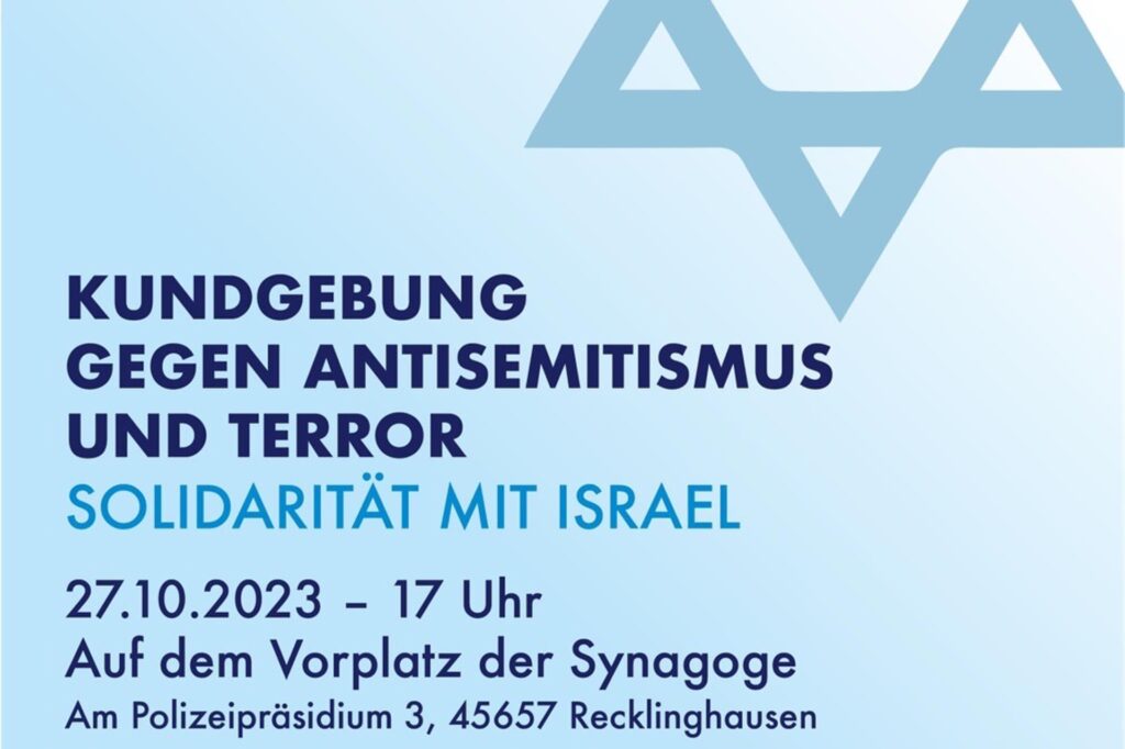 Der Flyer zur Kundgebung gegen Antisemitismus und Terror auf dem Vorplatz der Synagoge in Recklinghausen