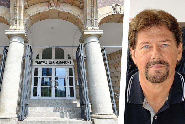 Eingangsportal des Verwaltungsgerichts Gelsenkirchen; Ex-Kreisdirektor Roland Butz.