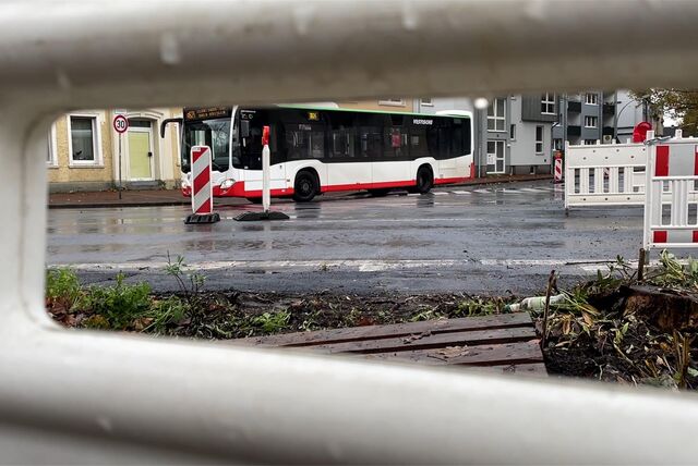 Blick auf die Baustelle Hafenstraße und Lohstraße in Datteln.
