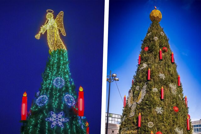 Der Weihnachtsbaum in Dortmund auf dem Hansaplatz. Einmal mit Engel, dieses Mal mit einer Kugel.