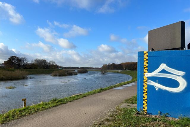 Die digitale Pegelanzeige der Lippe in Dorsten war am Montagvormittag defekt.