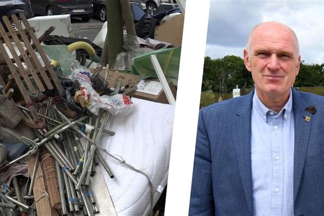 Die Montage zeigt links einen Haufen Sperrmüll, rechts Bernd Funke, den Vorstandsvorsitzenden des Waltroper Ver- und Entsorgungsbetriebs.