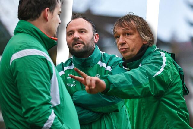 Die Ex-Frohlinder Michael Wurst (r) und Jimmy Thimm (2.v.r.) versuchen den SV Sodingen in der Westfalenliga zu halten.