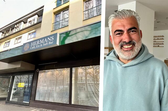 Ercan Kamisli arbeitet an der Neueröffnung seines Cafés an der Kleppingstraße. Ein Schild an der Fassade verrät bereits den Namen.