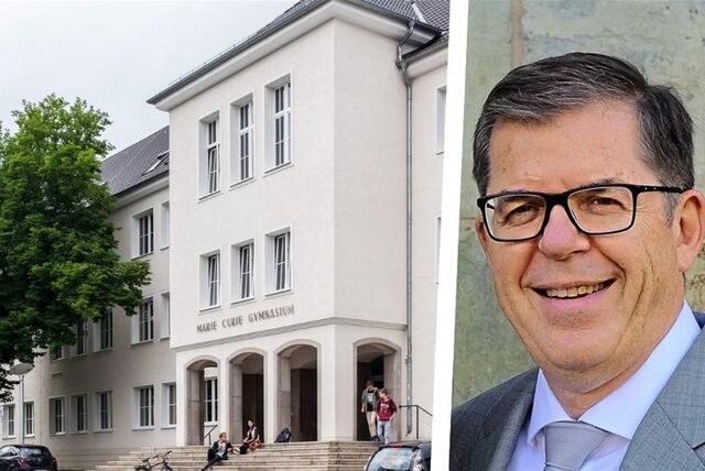 Die Montage zeigt das Marie-Curie-Gymnasium in Recklinghausen und Martin Gohrke.