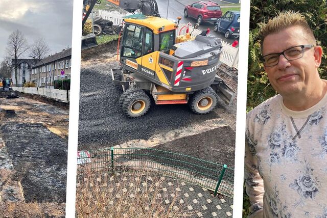 Die Bildmontage zeigt zwei Fotos von der falsch eingerichteten Baustelle und den betroffenen Anwohner Jörg Schlösser.