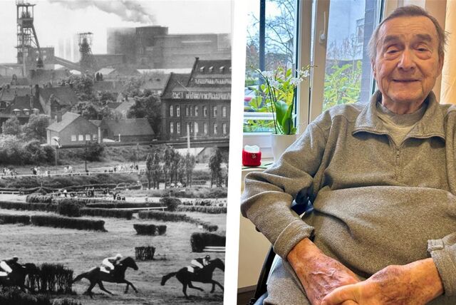 Die Montage zeigt ein altes Bild mit der Zeche Erin und Hans Frackowiak, der dort früher einfuhr.
