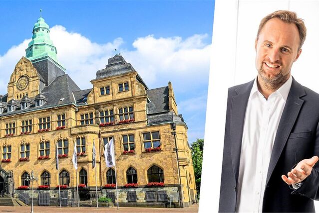 Bildkombi zeigt das Rathaus in Recklinghausen und Tobias Köller.