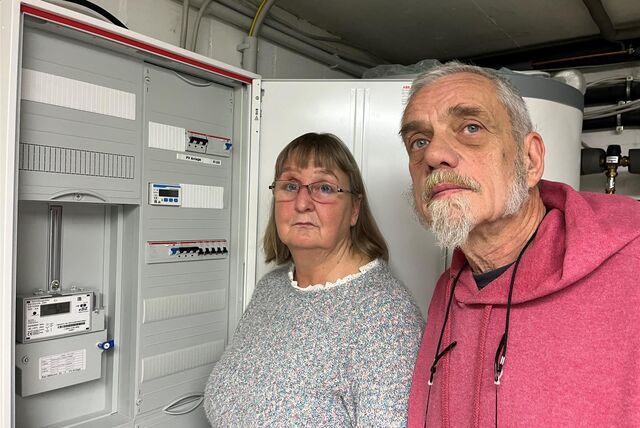 Susanne Gutknecht und Hartmut Hahn, die hier vor ihrem Stromzähler im Keller stehen, sind alles andere als zufrieden mit DEW21