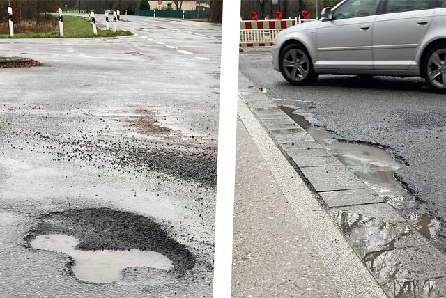 Schlaglöcher auf zwei Straßen in Marl.