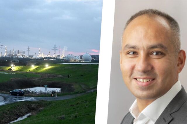 Fotomontage mit Ilias Abawi und einem Bild vom Lippedeich zwischen Haltern und Marl