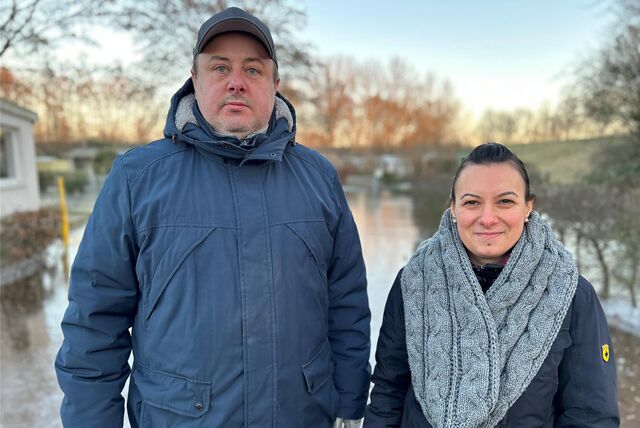 Christian und Alina Perkams sind Kleingärtner in der überfluteten Dorstener Anlage Im Lippegrund.