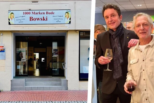 Die Montage zeigt den Szenetreff „100-Marken-Bude““ in Recklinghausen sowie Christian Kordas und den verstorbenen Ulle Bowski.