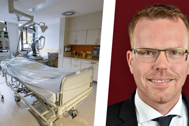 Montage zeigt eine Innenansicht der Zentralen Notaufnahme am Prosper-Hospital Recklinghausen sowie ein Porträt von Klinik-Sprecher Hubert Claves