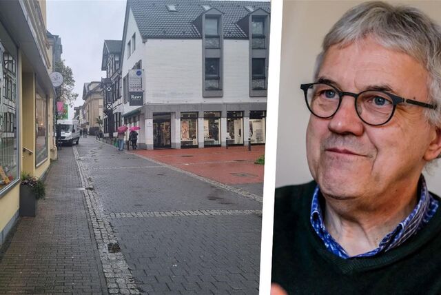 Die Montage zeigt die Heilige-Geist-Straße in Recklinghausen und Gasthaus-Pfarrer Ludger Ernsting.
