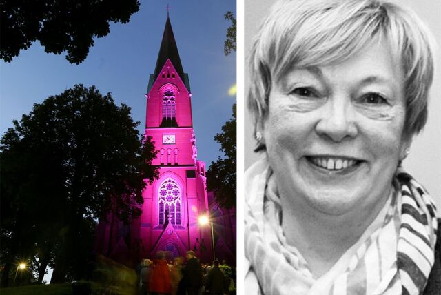 Die Montage zeigt links die Liebfrauenkirche in Recklinghausen, rechts die verstorbene Gaby Reimann.