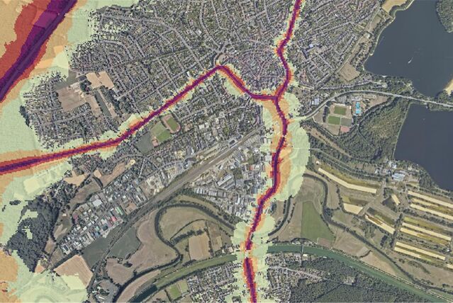Laut Lärmkarte ist es hier besonders laut: Autobahn (links oben), Weseler Straße, Rochfordstraße, Friedrich-Ebert-Wall, Schüttenwall, Münsterstraße und Recklinghäuser Damm.