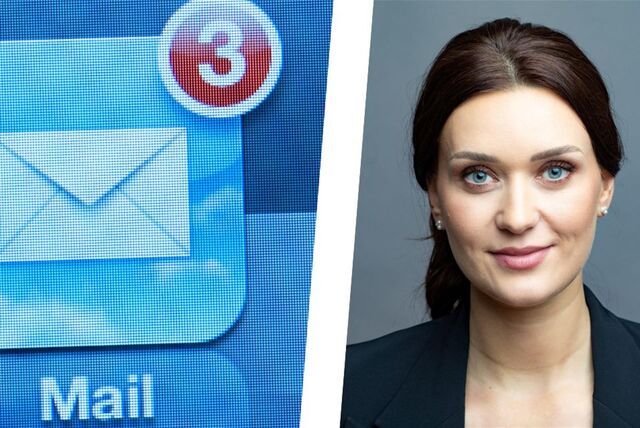 Montage aus einem E-Mail-Symbolbild und einem Porträt der Landtagsabgeordneten Anna Teresa Kavena.