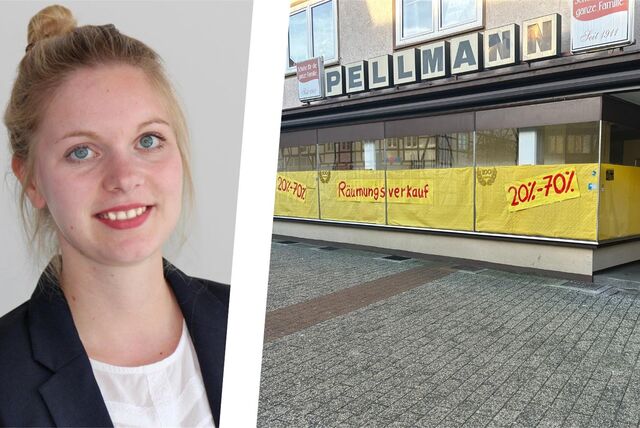 Bildmontage: Links Lena Majnaric, rechts ein Leerstand in der Dattelner Innenstadt.
