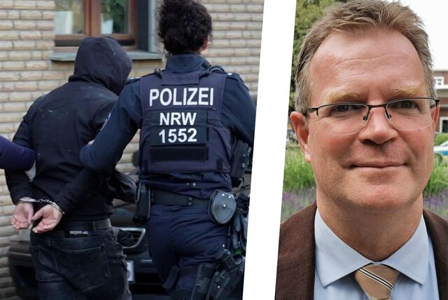 Die Bildmontage zeigt Staatsanwalt Henner Kruse (Foto rechts) und ein Foto von einer Festnahme in Castrop-Rauxel am Samstag.