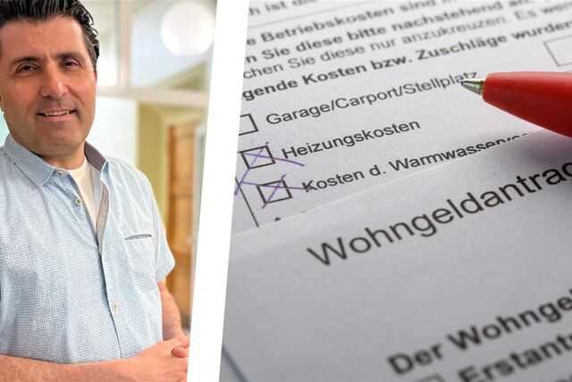 Eine Bildmontage aus einem Foto von Dattelns Stadtsprecher Dirk Lehmanski und einem Foto eines Wohngeldantrages.