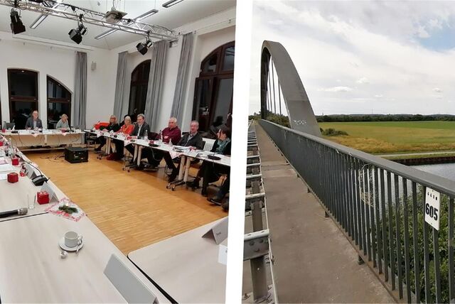 Bildkombo: Bezirksvertretung Mengede im Sitzungssaal links und Grünzug Im Dicken Dören in Waltrop rechts