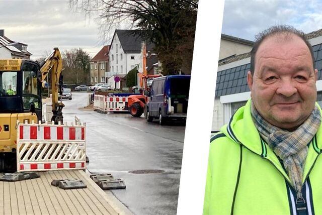 Die Kombo zeigt l. eine Glasfaser-Baustelle und r. Frank Friedrich vom V+E.