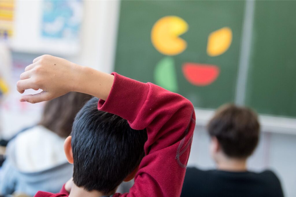 Ein Schüler meldet sich während einer Unterichtsstunde