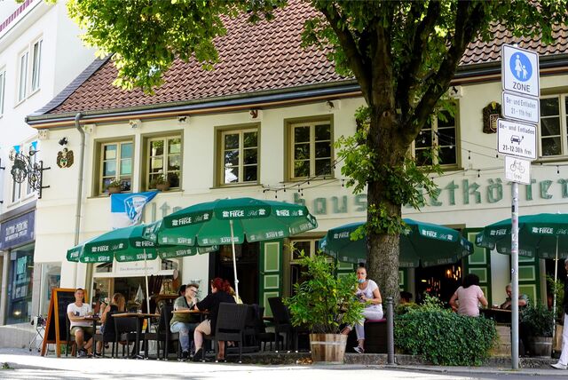 Blick auf den Biergarten vom Brauhaus Rietkötter in Bochum