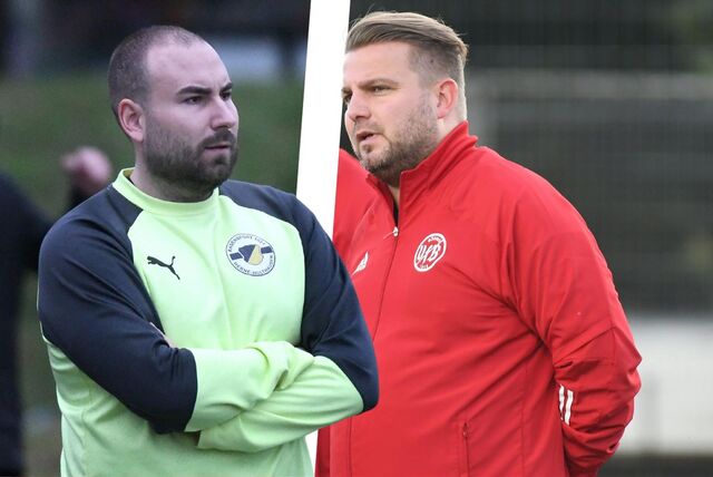 Christopher Muszynski (l.), Trainer des RSV Holthausen, und Andre Fuchs (r.), Coach von Verfolger VfB Börnig, sahen ein kampfbetontes Spitzenspiel.