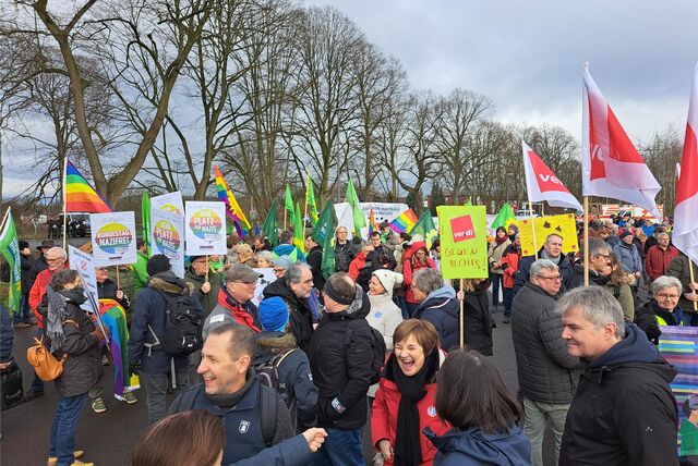 Menschen demonstrieren gegen die AfD.
