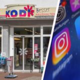 Eine Montage: Links ist eine Filiale des Discounters KODI zu sehen, rechts das Display eines Smartphones.