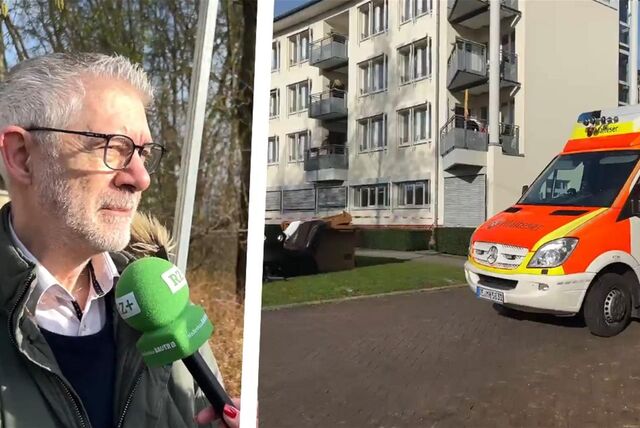 Die Montage zeigt Marcus Döring und einen DRK-Transporter vor der Residenz am Festspielhaus in Recklinghausen.
