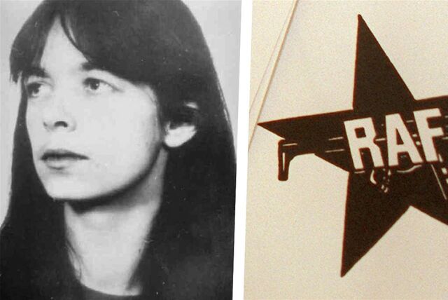 Ein Bild der RAF-Terroristin Daniela Klette und das Logo der RAF aus einem Bekennerschreiben der Roten-Armee-Fraktion.