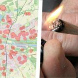 Die Fotocollage zeigt eine Karte, auf der die Kifferverbotszonen in Dorsten markiert sind und eine Person, die sich einen Joint anzündet.