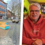 Eine Montage: Links sind die sogenannten Stadtmöbel in Haltern zu sehen, rechts Uwe Hasenbeck, Wirt des „Johnny Canone“.