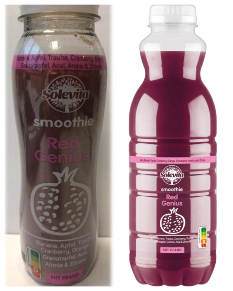 Eine Collage zeigt die Flaschen der beiden Smoothies von Lidl, für die es einen Rückruf gibt. Eine Collage zeigt die Flaschen der beiden Smoothies von Lidl, für die es einen Rückruf gibt.