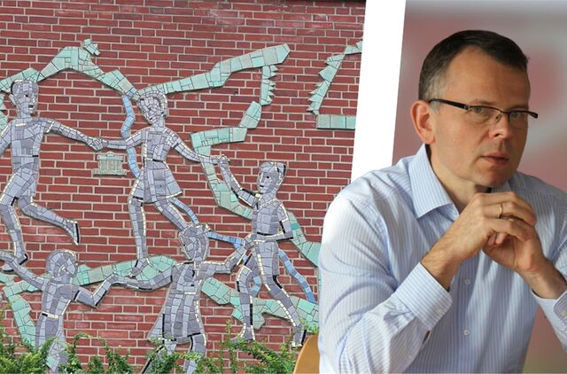 Das Mosaik an der Fassade einer Kita im münsterländischen Herbern zeigt Deutschland in den Grenzen von 1937. Kinder tanzen über sie hinweg. Dr. Bernd Fabritius, der Präsident des Bundes der Vertriebenen, sieht darin „eine schöne Metapher“.