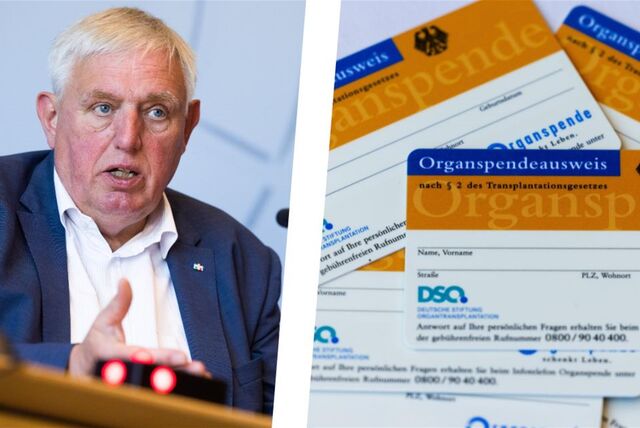 Collage: Gesundheitsminister Karl-Josef Laumann und Organspendeausweise.