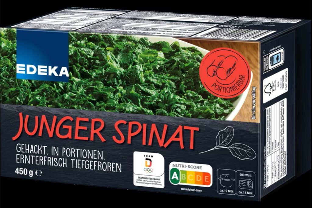 Eine Packung des Tiefkühl-Spinates von Edeka, der von einem Rückruf betroffen ist.