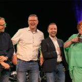 Dattelns Bürgermeister André Dora, Oer-Erkenschwicks Bürgermeister Carsten Wewers, Waltrops Bürgermeister Marcel Mittelbach und Hannelore.