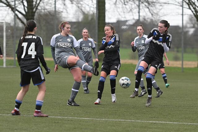 Die Frauen des SV Titania Erkenschwick mit Jacqueline Mavridis (2. v.l.) wehrten sich gegen den Spitzenreiter FC Schalke 04 nach Kräften.
